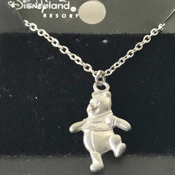 Vintage Disney Winnie The Pooh Necklace Charm 18" Chain Silver Tone - Picture 1 of 9